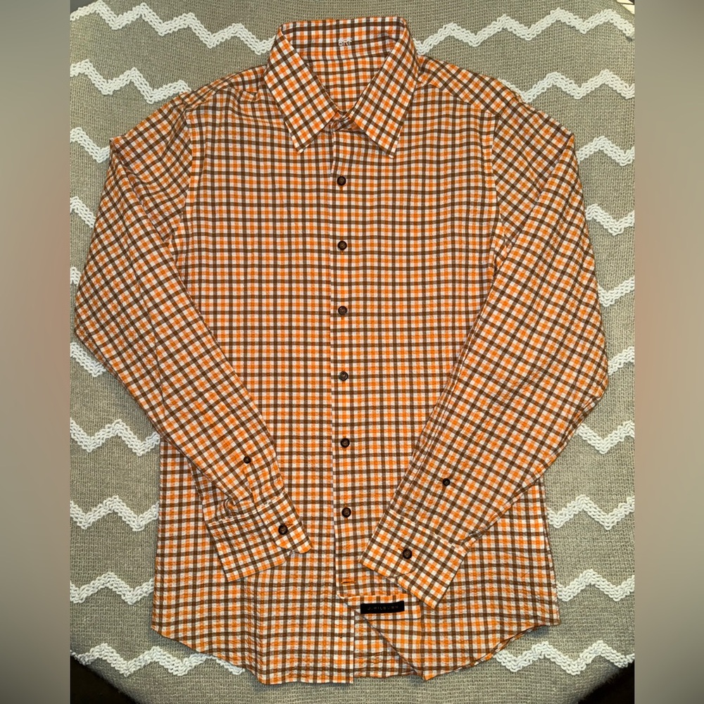J. Hilburn Men's Orange Plaid long‎ sleeve button Shirt